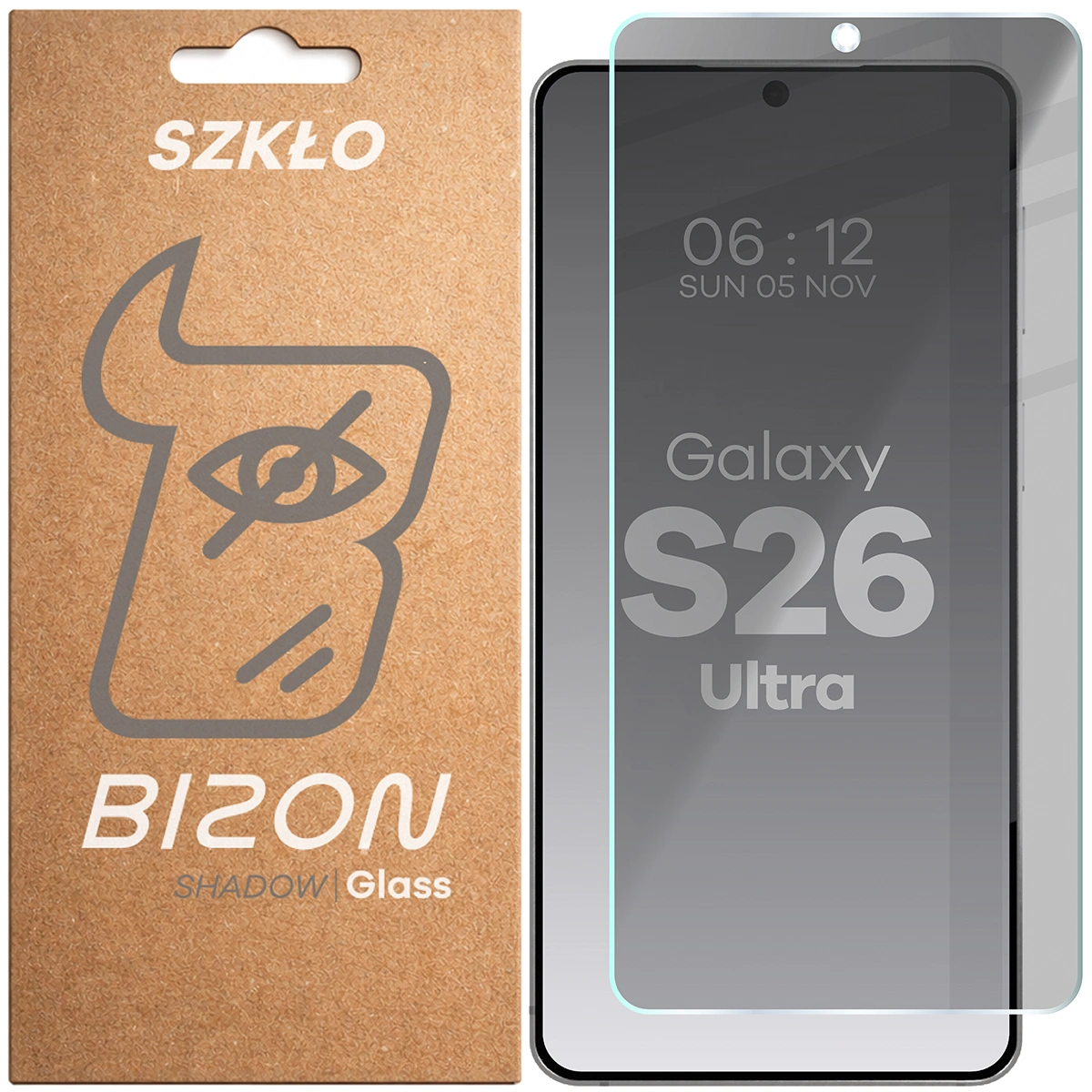 Pudełko i szkło prywatyzujące Bizon Glass Clear Shadow do Samsung Galaxy S26 Ultra